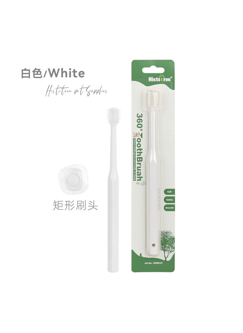 360-Degree Pet Toothbrush for Cats  DogsWhite (rectangular head) White (rectangular head)