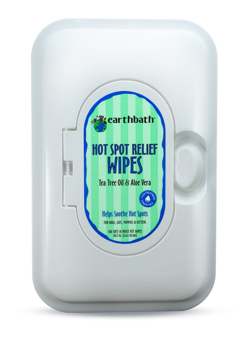 Earthbath Hot Spot Wipes Tea Tree Oil & Aloe Vera, 100 ct re-sealable container
