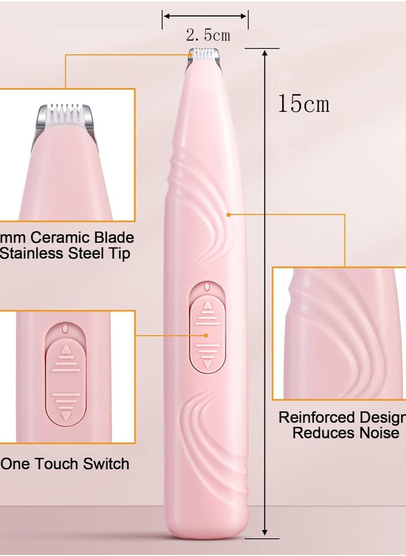 Dog & Cat Paw Trimmer, Cordless Electric Small Pet Grooming Clippers Hair Trimmer for Dogs Cats, Low Noise for Trimming Pet's Hair Around Paws, Eyes, Ears, Face, Rump (Pink)