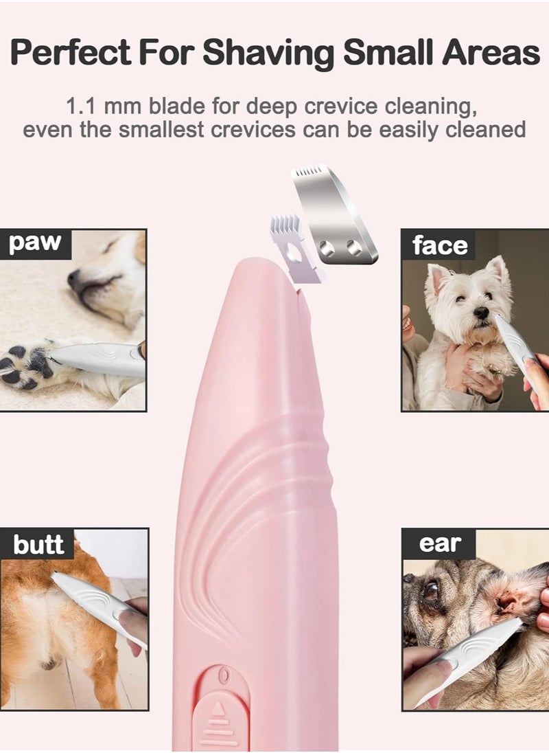 Dog & Cat Paw Trimmer, Cordless Electric Small Pet Grooming Clippers Hair Trimmer for Dogs Cats, Low Noise for Trimming Pet's Hair Around Paws, Eyes, Ears, Face, Rump (Pink)