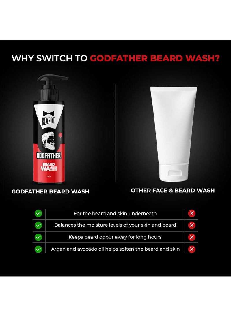 Godfather Combo Beard Oil and Beard Wash For Men - Nourishment Cleanses - Purifying and Hydrating Skin Cleaner With Avocado, Argan Oil - Shiny Patchy and Fast Beard Growth