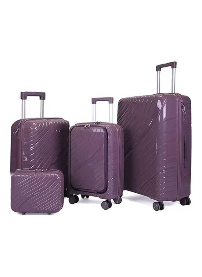 4 PCS TROLLEY LUGGAGE ALUMINUM FRAME POLY CARBON MATERIAL, LUGGAGE SUITCASE SET AND CABIN LUGGAGE BAG SET PURPLE COLOUR