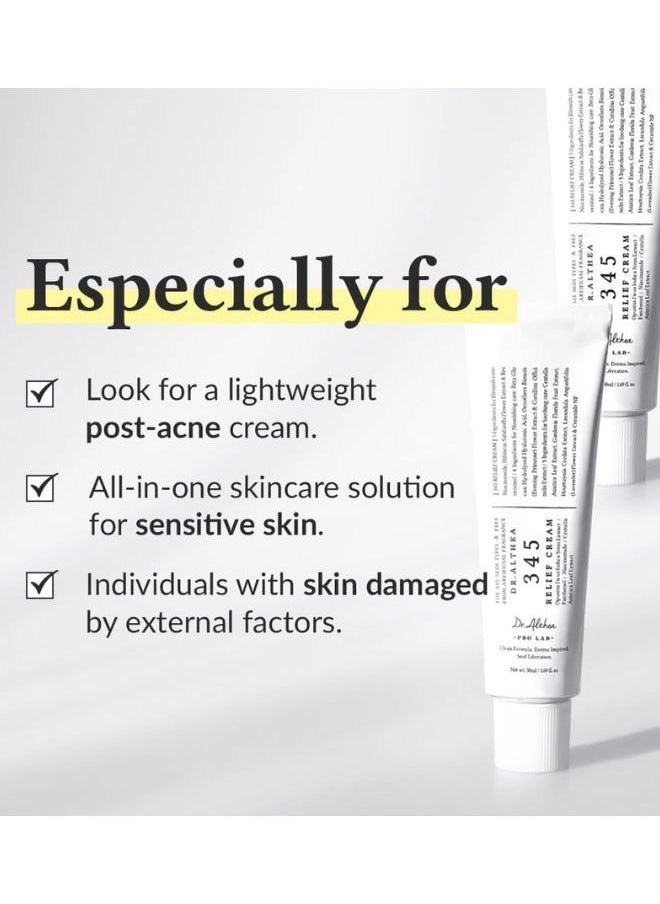 345 Relief Cream 50mlx2 (Pack of 2), Daily Face Moisturizer, Blemish Relief Care, VEGAN Skincare for All Skin Types