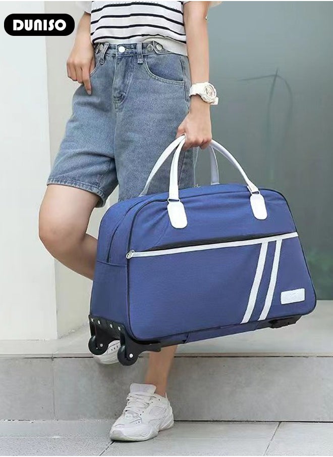 2 in 1 Suitcase for Men and Women, Large Capacity Hand Luggage Bag with Adjustable Pull Rod Portable Trolley Luggage Bag Travel Duffel Bag Multi-pocket Trolley Carry on Bag for Business Travel