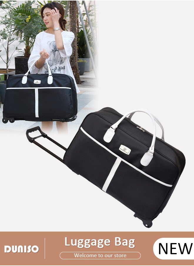 2 in 1 Suitcase for Men and Women, Large Capacity Hand Luggage Bag with Adjustable Pull Rod Portable Trolley Luggage Bag Travel Duffel Bag Multi-pocket Trolley Carry on Bag for Business Travel