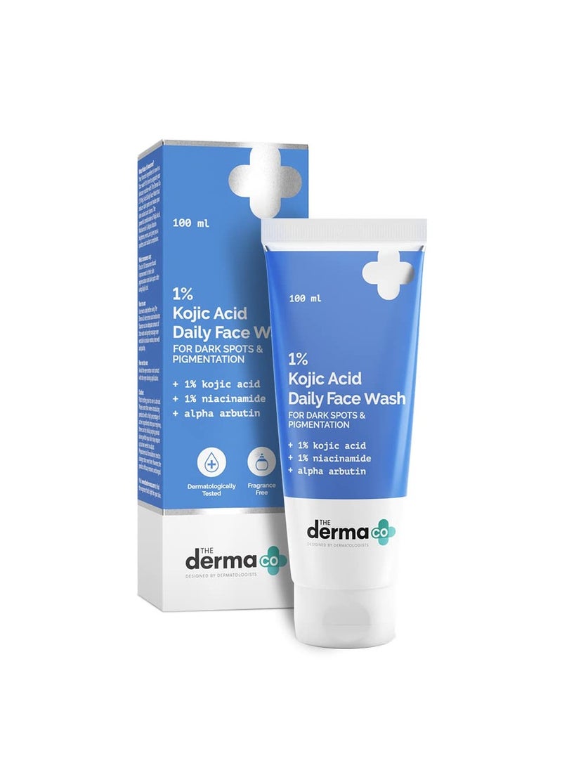 The Derma Co 1% Kojic Acid Face Wash I With Niacinamide & Alpha Arbutin I Reduces Dark Spots & Pigmentation I Cleanses & Brightens Skin I Non-Drying Formula I For All Skin Types- 100ml