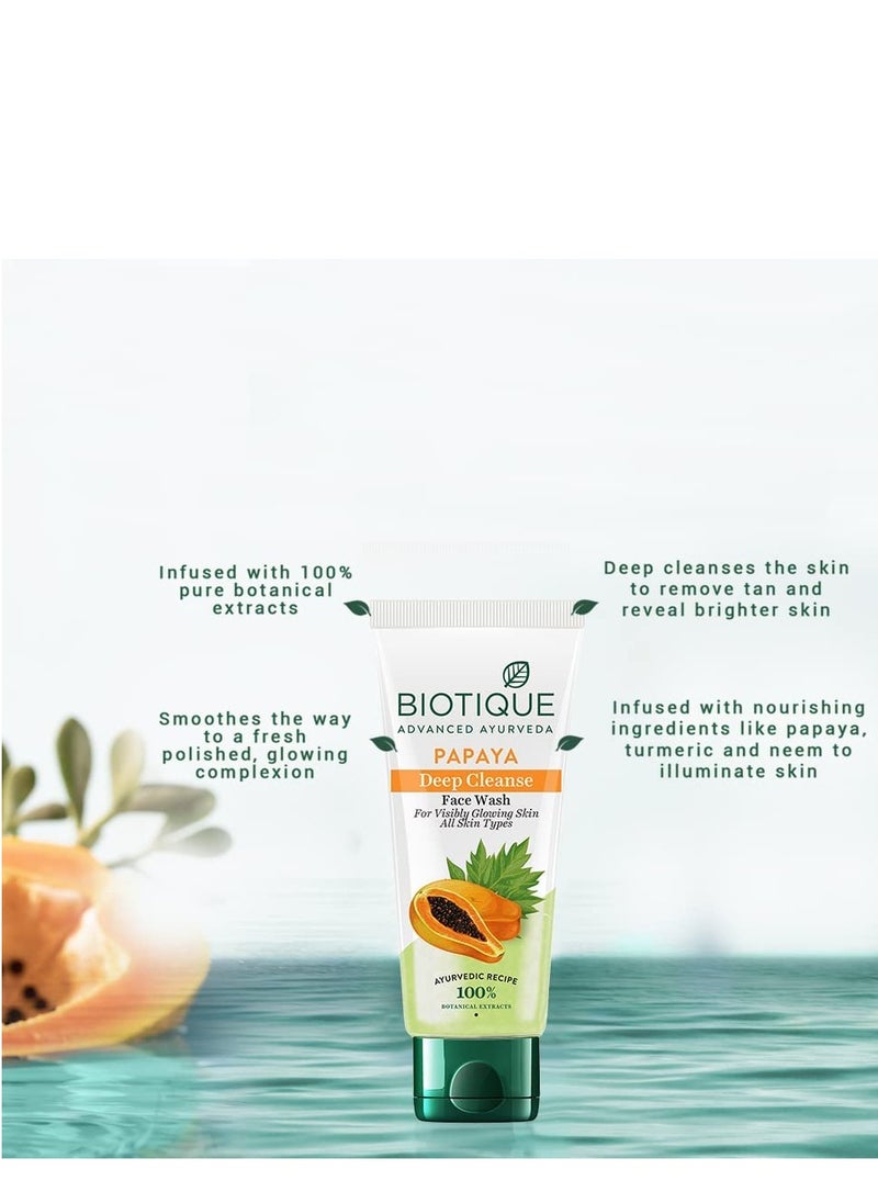 Biotique Papaya Deep Cleanse Face Wash | Gentle Exfoliation | Visibly Glowing Skin | 100% Botanical Extracts| Suitable for All Skin Types | 2x100ml