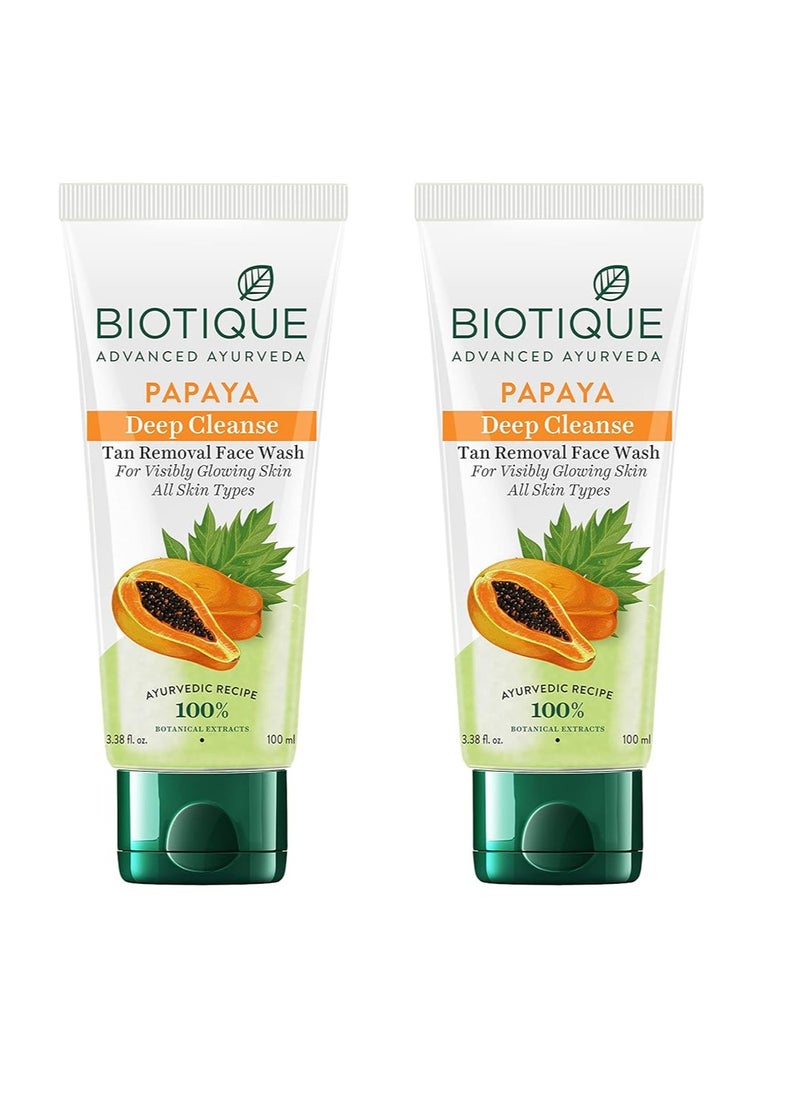 Biotique Papaya Deep Cleanse Face Wash | Gentle Exfoliation | Visibly Glowing Skin | 100% Botanical Extracts| Suitable for All Skin Types | 2x100ml