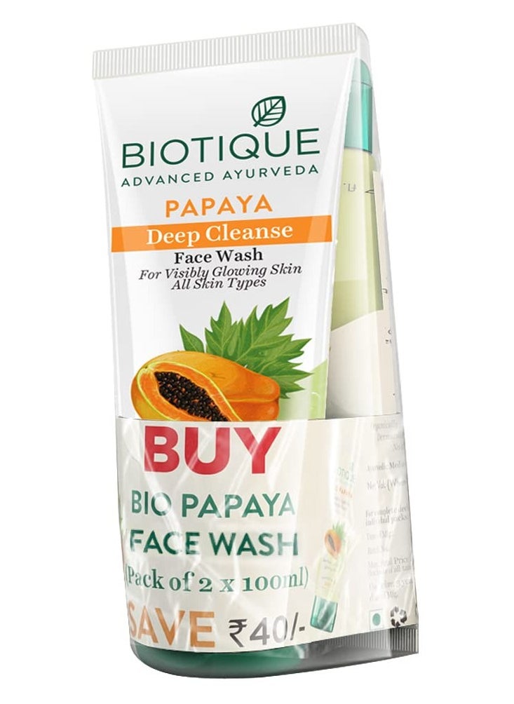 Biotique Papaya Deep Cleanse Face Wash | Gentle Exfoliation | Visibly Glowing Skin | 100% Botanical Extracts| Suitable for All Skin Types | 2x100ml