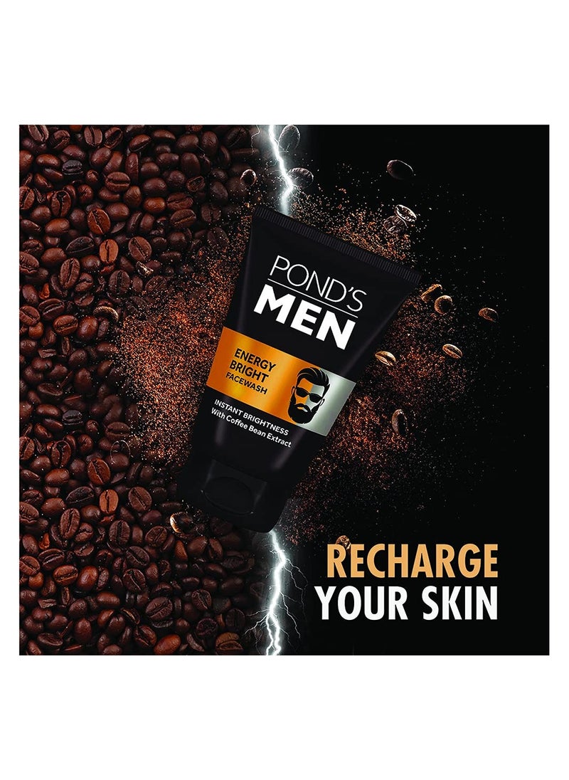 Pond’s Men, Energy Bright Facewash, 100g, for Instant Brightness, with Coffee Bean Extract & Menthol, Anti-Dullness & Brightening Face Wash, Specially Developed for Men