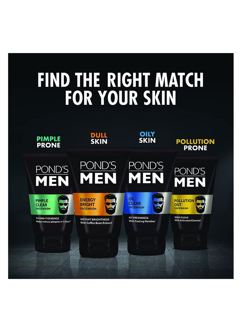 Pond’s Men, Energy Bright Facewash, 100g, for Instant Brightness, with Coffee Bean Extract & Menthol, Anti-Dullness & Brightening Face Wash, Specially Developed for Men