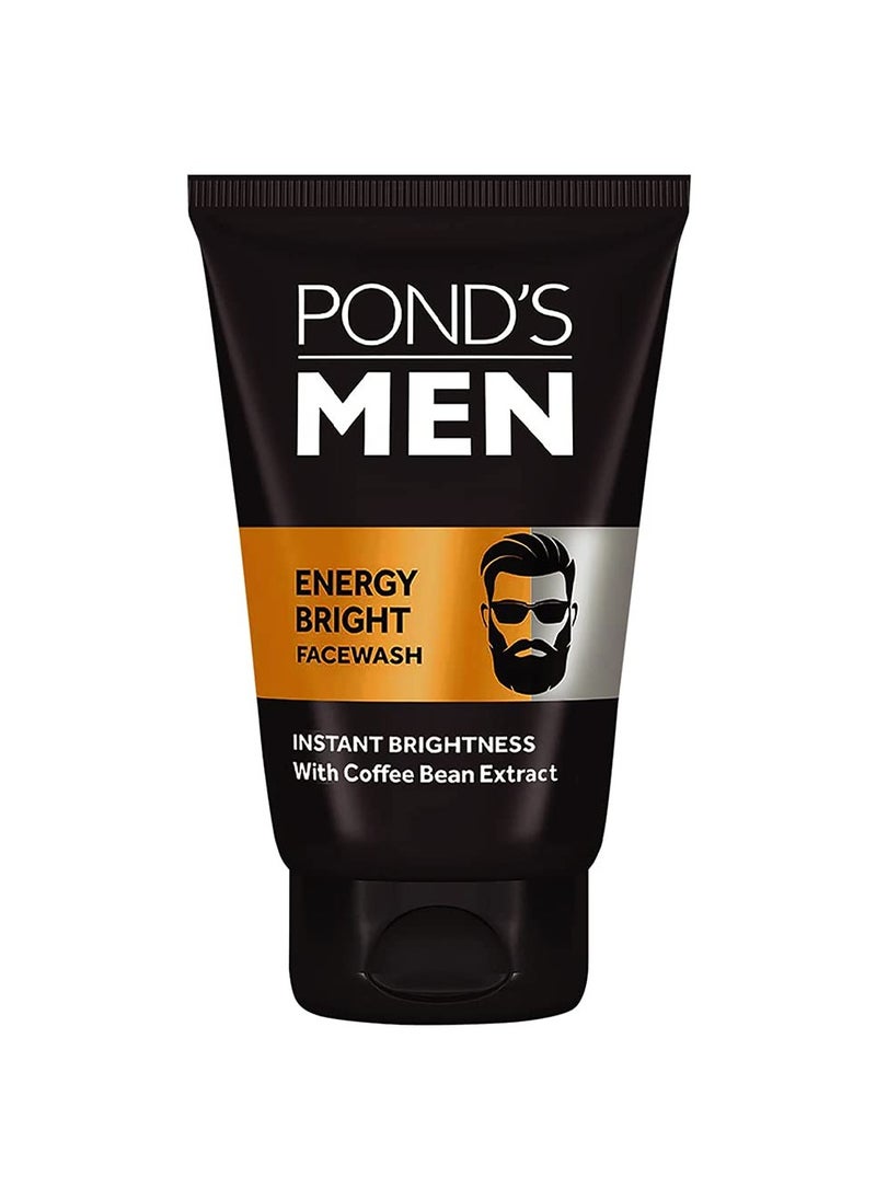 Pond’s Men, Energy Bright Facewash, 100g, for Instant Brightness, with Coffee Bean Extract & Menthol, Anti-Dullness & Brightening Face Wash, Specially Developed for Men