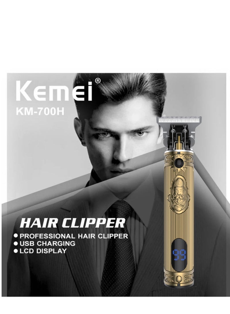 Rechargeable Hair and Beard Clipp With a digital screener  for Men (Saudi Version) Gold Color  KM-700H