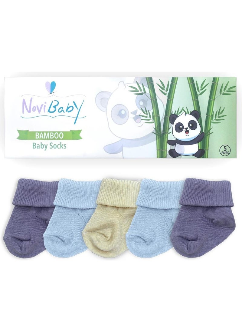 5-Piece Bamboo Newborn Baby Socks I Rainy I 0-6 Months