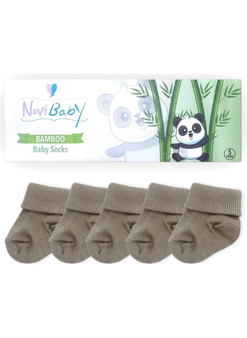 5-Piece Bamboo Newborn Baby Socks I Beige I 0-6 Months