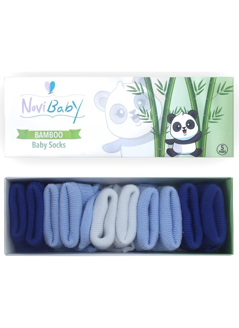 5-Piece Bamboo Newborn Baby Socks I Mix Blue I 0-6 Months