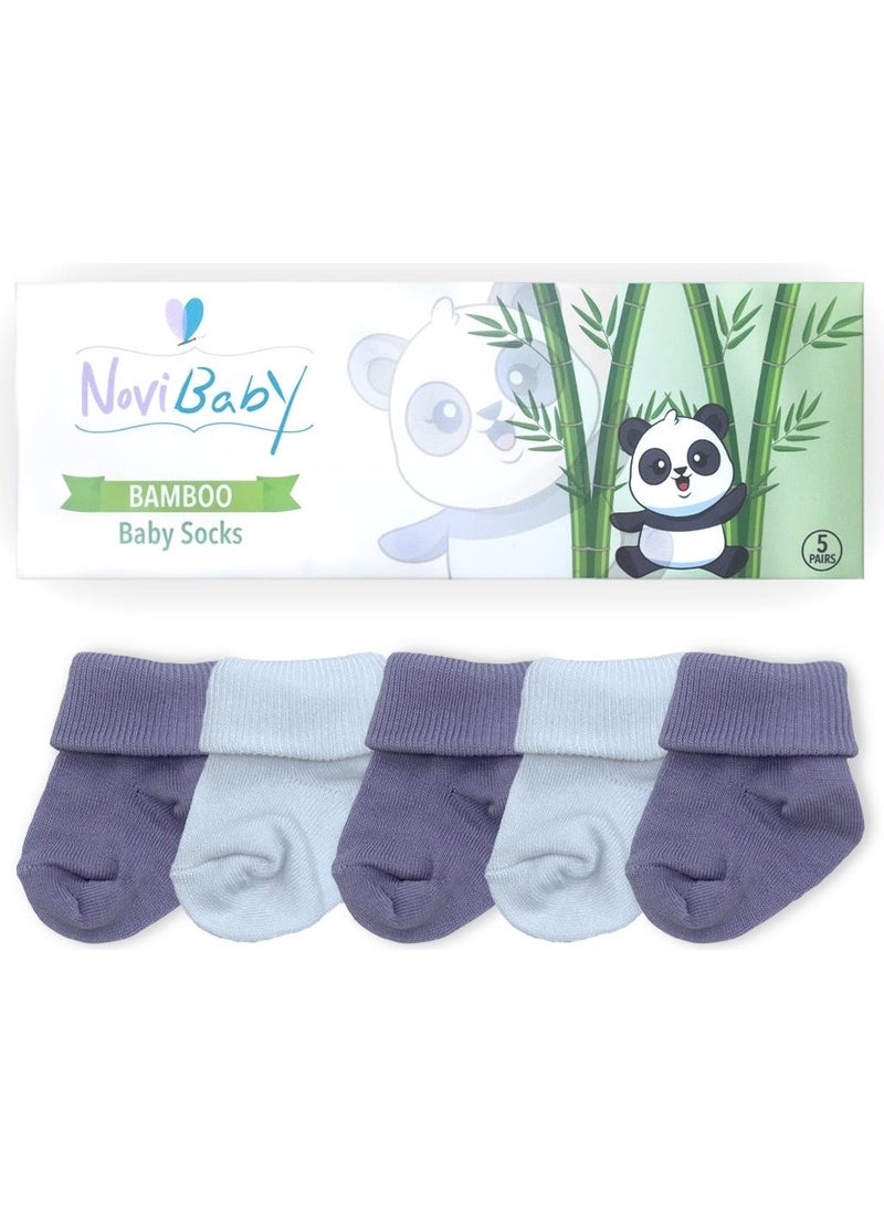 5-Piece Bamboo Newborn Baby Socks I Cloudy I 0-6 Months