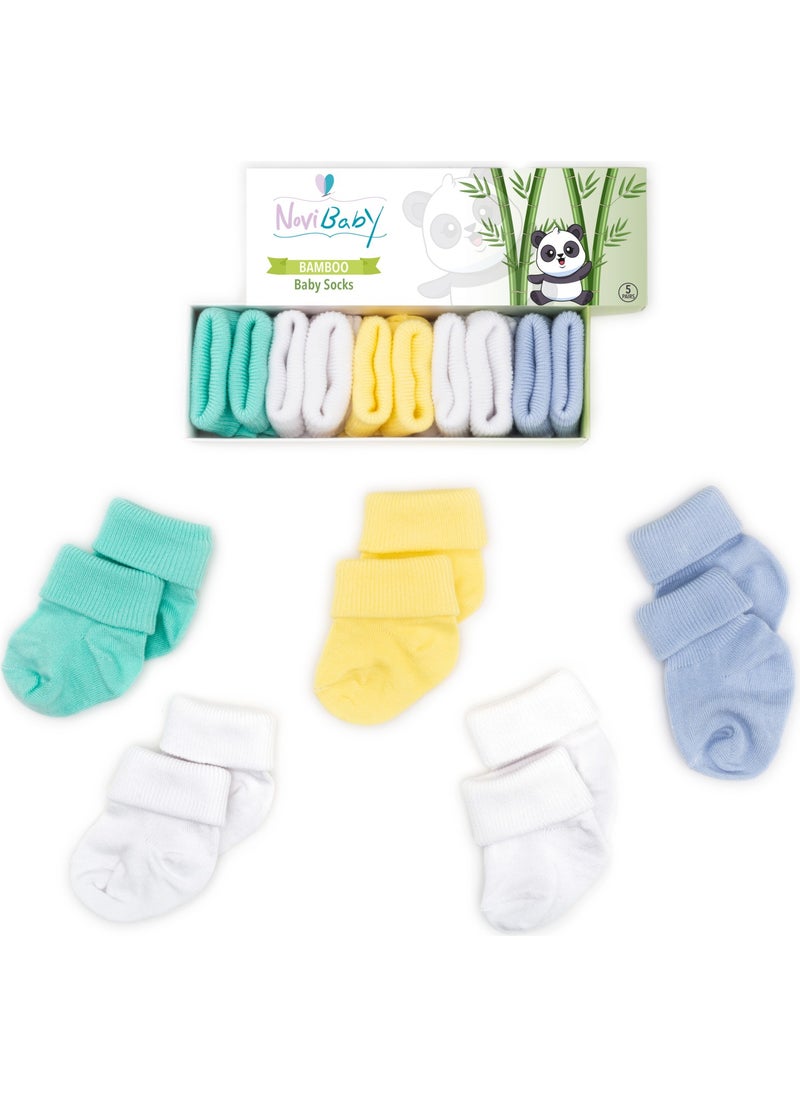 5-Piece Bamboo Newborn Baby Socks I Summer Boy I 0-6 Months