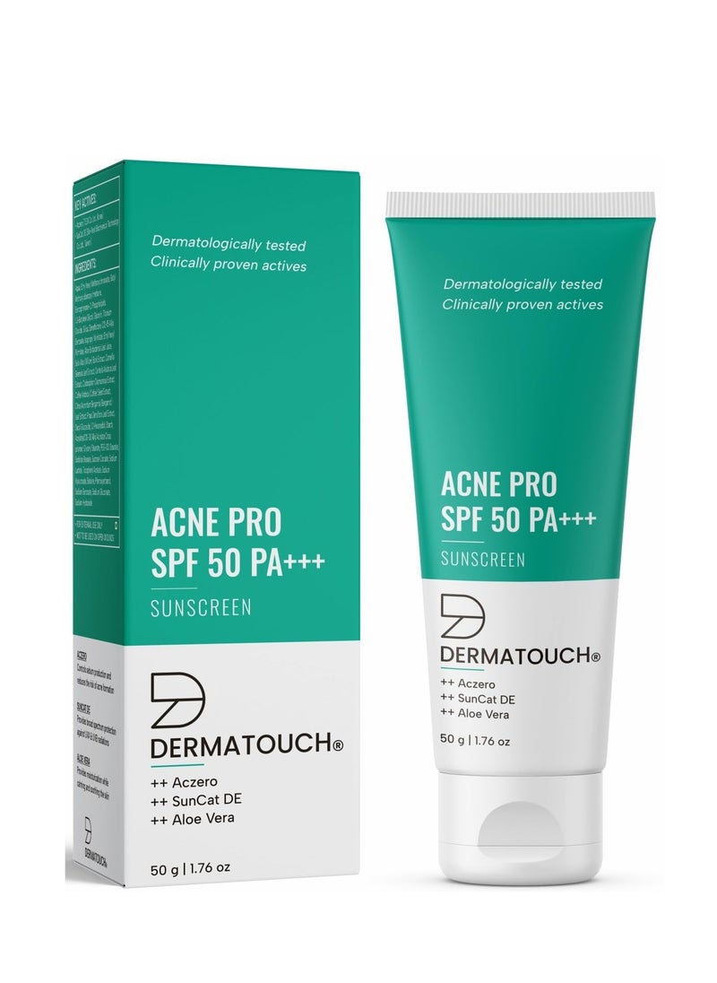 DERMATOUCH Acne Pro SPF 50 PA+++ Sunscreen | Non-acnegenic | UVA-UVB Protection | Zero White Cast | Unisex | 50gm