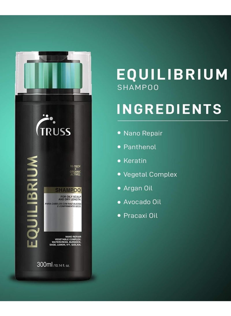 Truss Equilibrium Shampoo 300 ML - Oil Control Shampoo for Oily Roots & Dry Lengths - Balancing Formula for Healthy Hair - Sulfate-Free, Moisturizing, and Nourishing