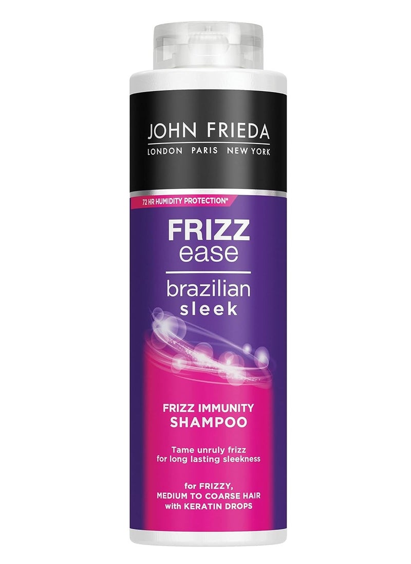 Frizz Ease Brazilian Sleek Frizz Immunity Smoothing Shampoo 500ml Hydrating Shampoo for Frizzy Coarse Hair