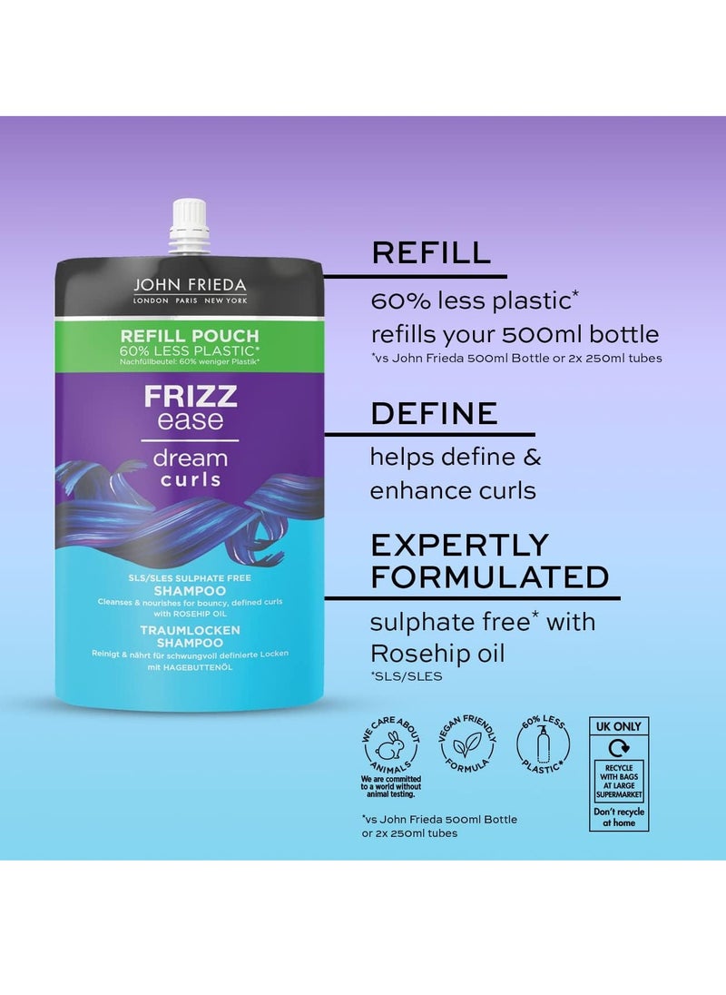 Frizz Ease Dream Curls Shampoo 500ml Refill Pouch For Curly and Wavy Hair