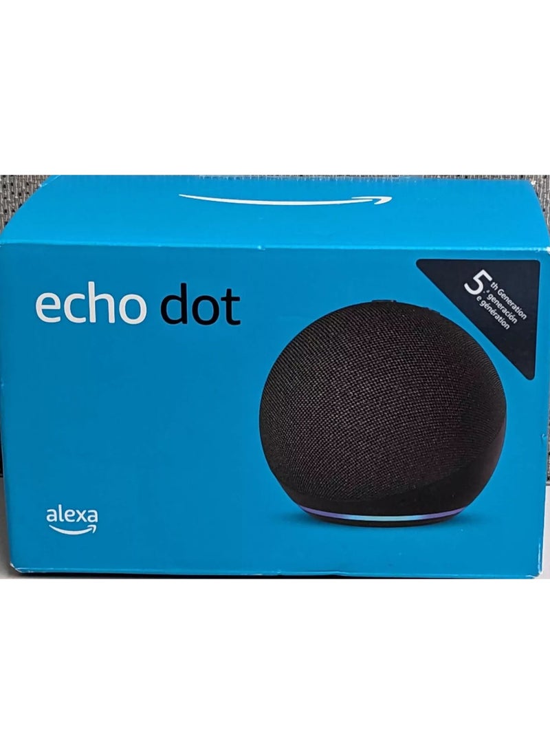 Echo Dot (5th Gen) smart bluetooth speaker with vibrant sound and Alexa Use your voice to control smart home devices, play music or the Quran, and more (speaks English & Khaleeji)  black