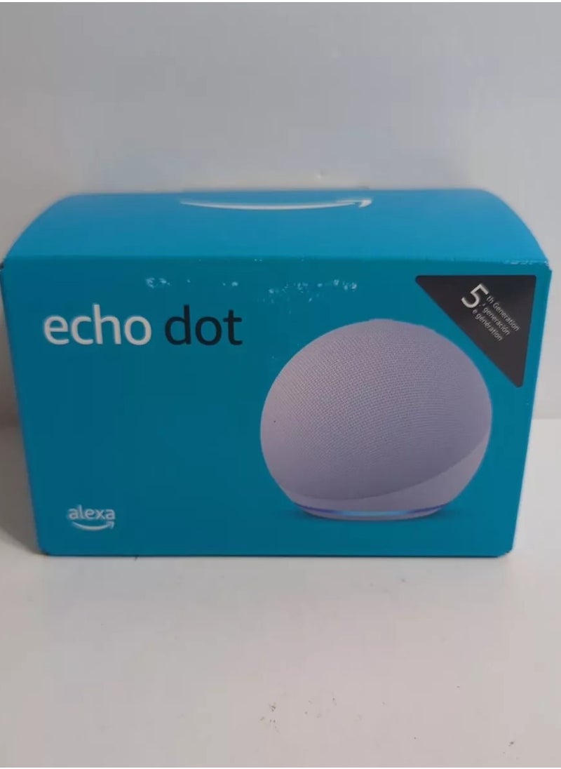 Echo Dot (5th Gen)  smart bluetooth speaker with vibrant sound and Alexa  Use your voice to control smart home devices, play music or the Quran, and more (speaks English & Khaleeji) White