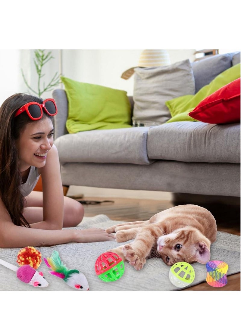 22 PCS Cat Toys Set Assorted Cat Toy Set Assorted Kitten Cat Toys with Cat Tunnel Cat String Mouse Toys Cat Ball Toy Cat Bell Spring Toy sensible