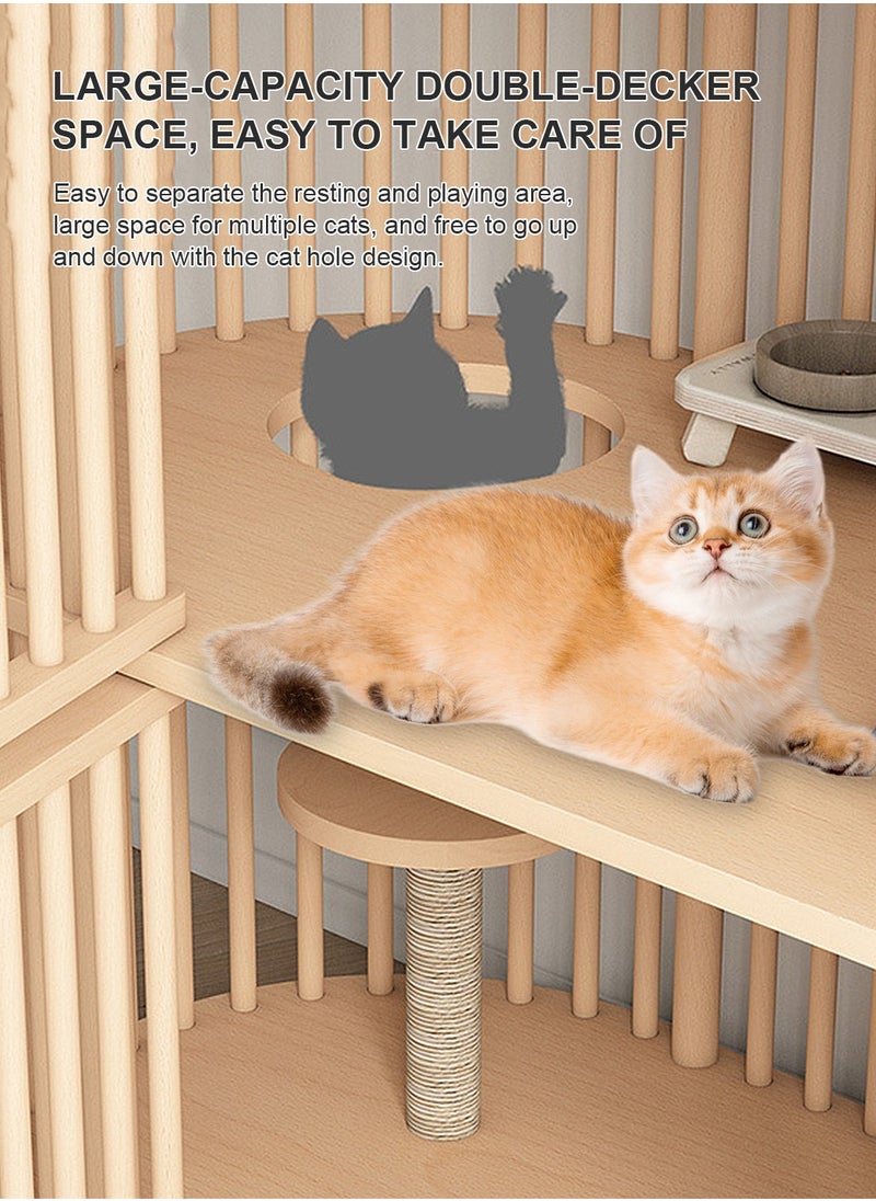 Solid Wood Double-layer Cat House Cat Cage Dog Cage Cat House