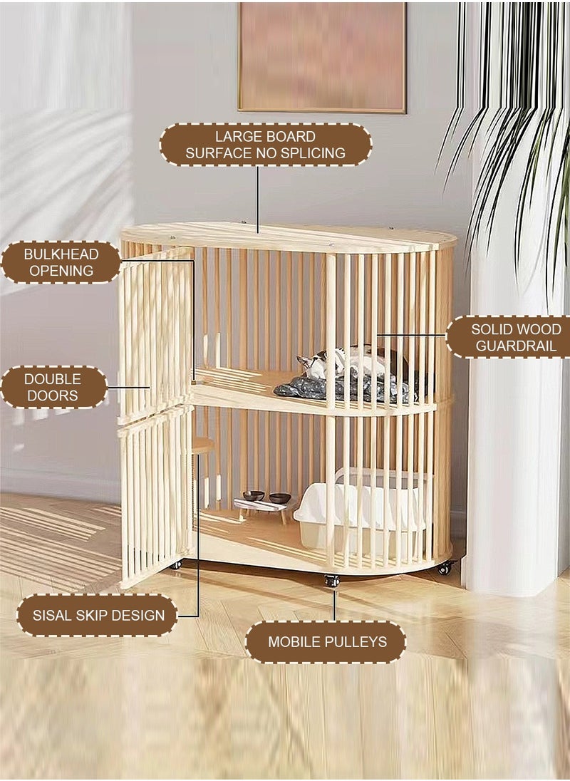 Solid Wood Double-Layer Pet Cage Cat And Dog Cage Cat And Dog House 110*55*108cm