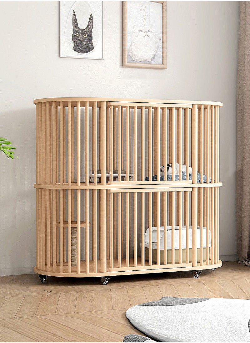 Solid Wood Double-Layer Pet Cage Cat And Dog Cage Cat And Dog House 110*55*108cm