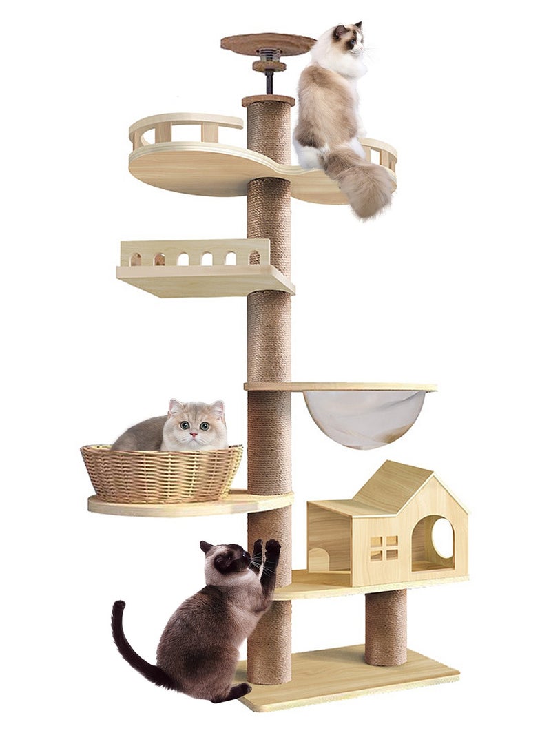 Wooden Cat Climbing Frame Toys Cat Tree House With Cat Bed Cat Jumping Platform Sisal Cat Scratching Board Column 60*40*255cm