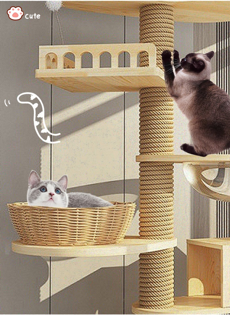 Wooden Cat Climbing Frame Toys Cat Tree House With Cat Bed Cat Jumping Platform Sisal Cat Scratching Board Column 60*40*255cm