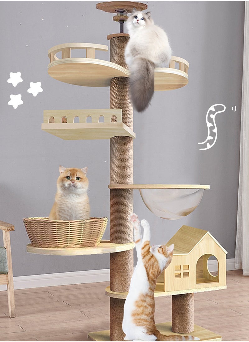 Wooden Cat Climbing Frame Toys Cat Tree House With Cat Bed Cat Jumping Platform Sisal Cat Scratching Board Column 60*40*255cm