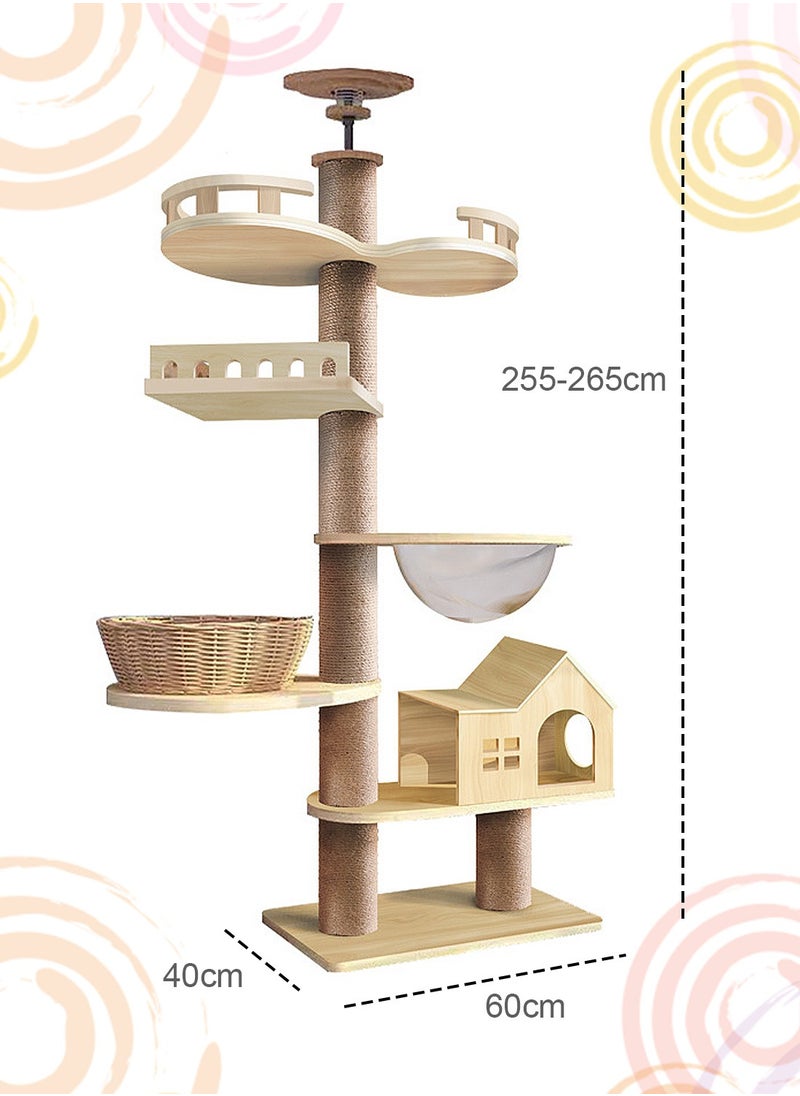 Wooden Cat Climbing Frame Toys Cat Tree House With Cat Bed Cat Jumping Platform Sisal Cat Scratching Board Column 60*40*255cm