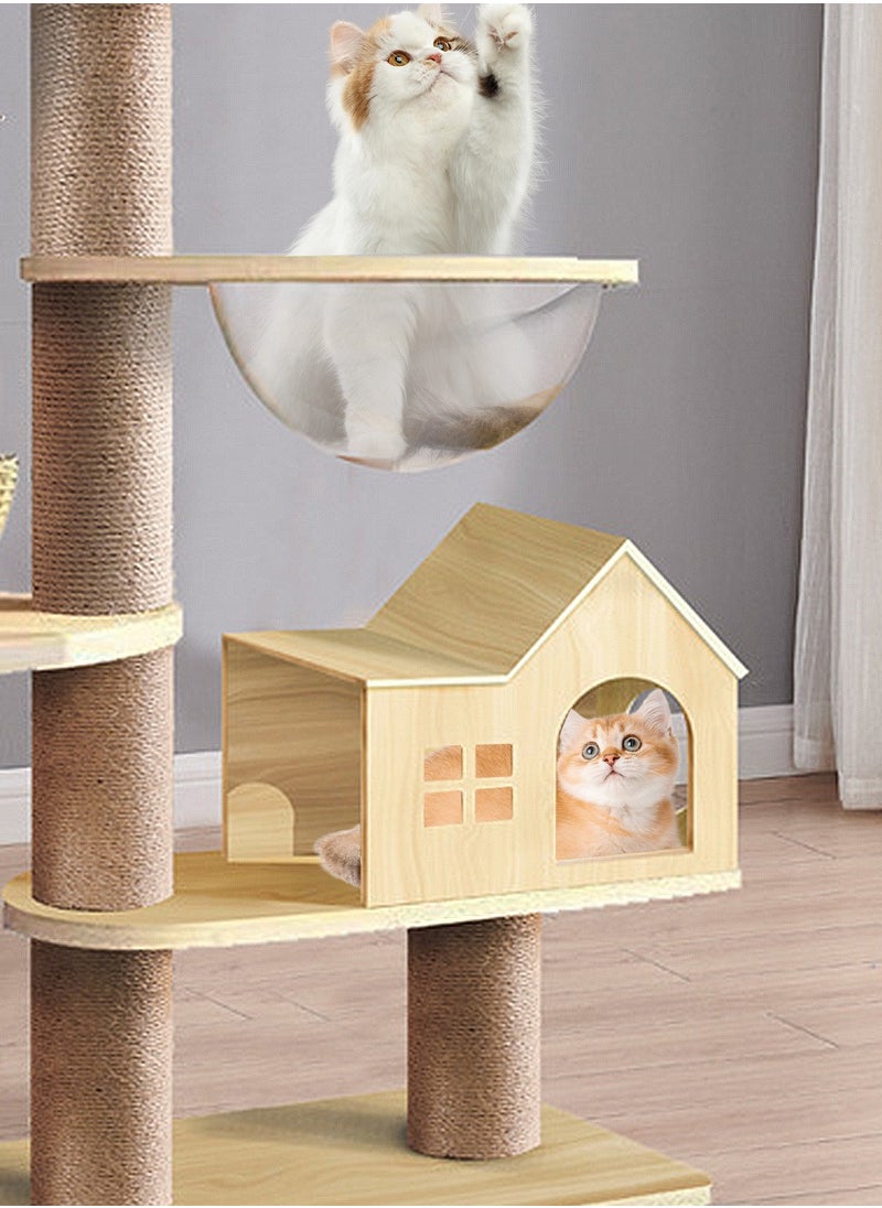 Wooden Cat Climbing Frame Toys Cat Tree House With Cat Bed Cat Jumping Platform Sisal Cat Scratching Board Column 60*40*255cm