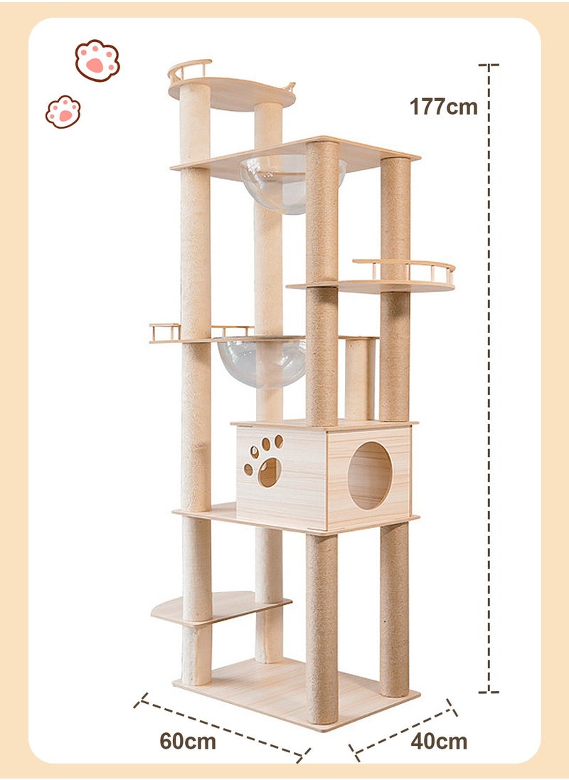 Wooden Cat Climbing Frame Toys Multifunctional Integrated Cat Climbing Frame Pet Shelf With Sisal Cat Scratching Post Cat Jumping Platform Cat Bed 40*60*177cm