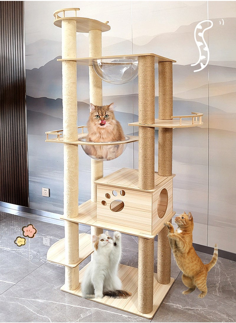 Wooden Cat Climbing Frame Toys Multifunctional Integrated Cat Climbing Frame Pet Shelf With Sisal Cat Scratching Post Cat Jumping Platform Cat Bed 40*60*177cm