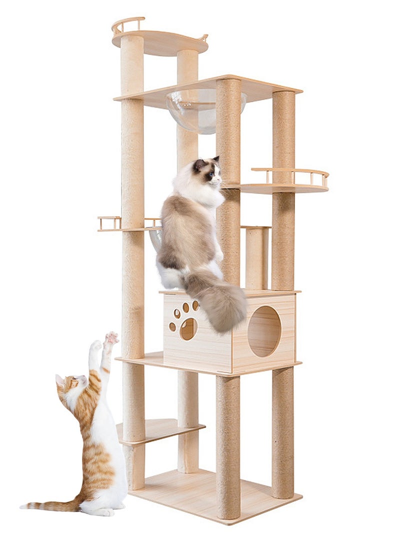 Wooden Cat Climbing Frame Toys Multifunctional Integrated Cat Climbing Frame Pet Shelf With Sisal Cat Scratching Post Cat Jumping Platform Cat Bed 40*60*177cm