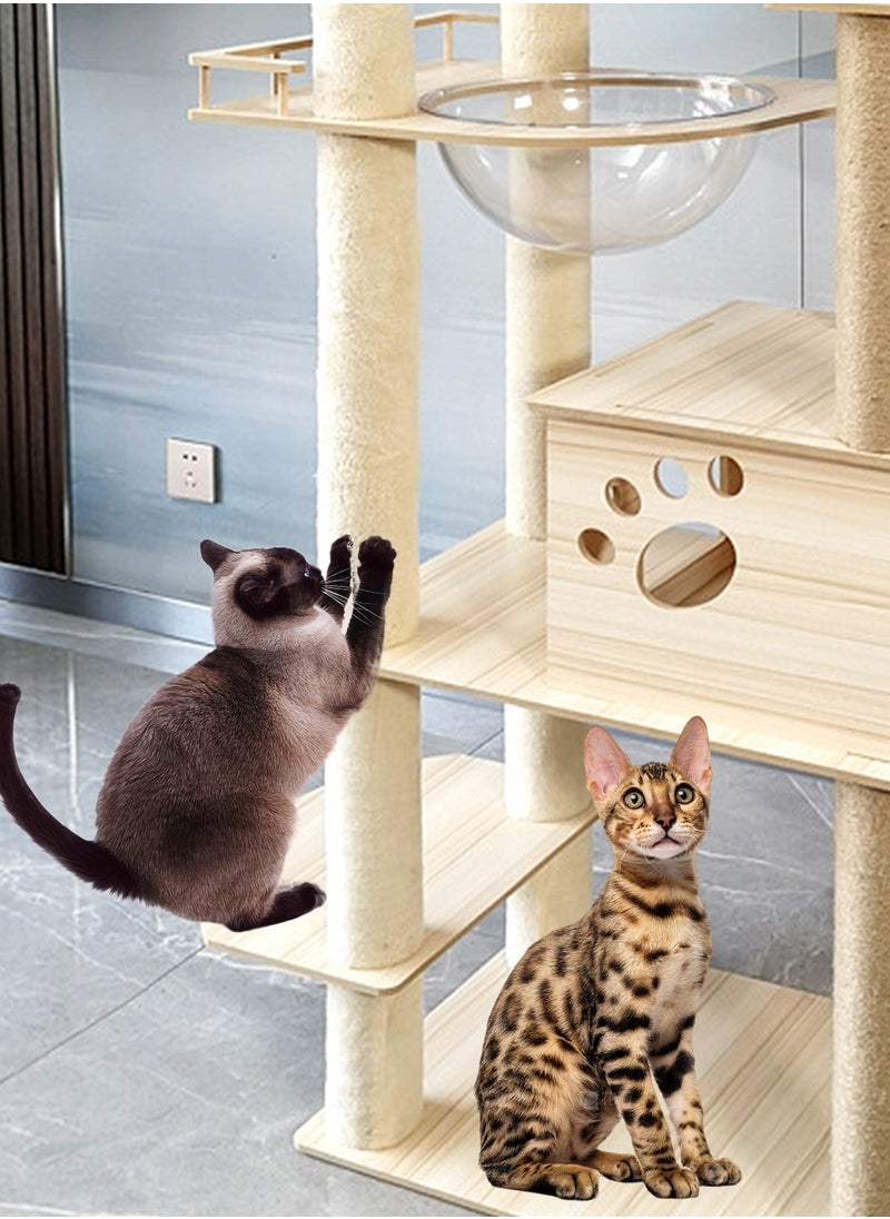 Wooden Cat Climbing Frame Toys Multifunctional Integrated Cat Climbing Frame Pet Shelf With Sisal Cat Scratching Post Cat Jumping Platform Cat Bed 40*60*177cm