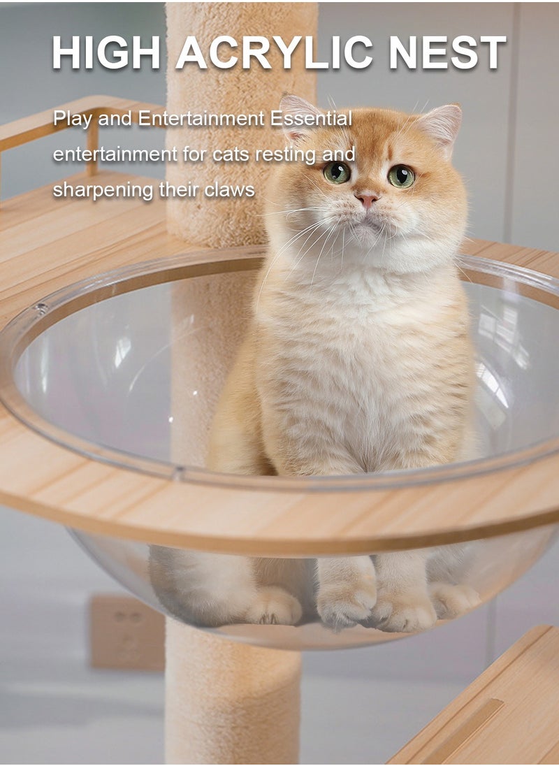 Wooden Cat Climbing Frame Toys Multifunctional Integrated Cat Climbing Frame Pet Shelf With Sisal Cat Scratching Post Cat Jumping Platform Cat Bed 40*60*177cm