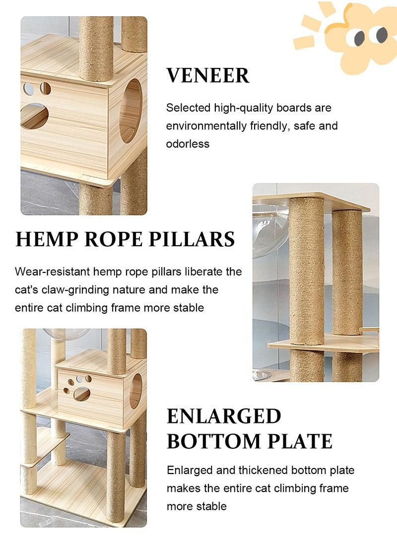Wooden Cat Climbing Frame Toys Multifunctional Integrated Cat Climbing Frame Pet Shelf With Sisal Cat Scratching Post Cat Jumping Platform Cat Bed 40*60*177cm