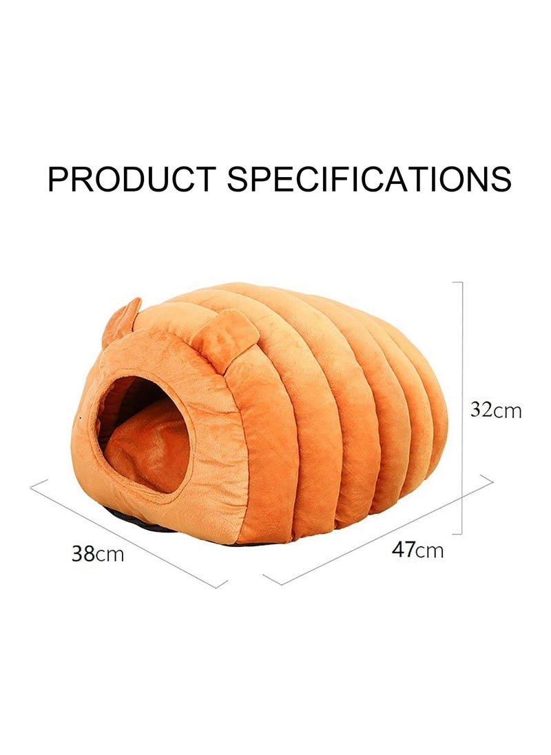 Indoor Warm Igloo Cat House, Caterpillar Shape Semi-enclosed Comfortable Soft Non-slip Orange Three-dimensional Cat House Removable Washable Inner Cushion Cat Bed