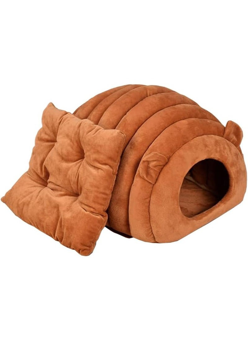 Indoor Warm Igloo Cat House, Caterpillar Shape Semi-enclosed Comfortable Soft Non-slip Orange Three-dimensional Cat House Removable Washable Inner Cushion Cat Bed