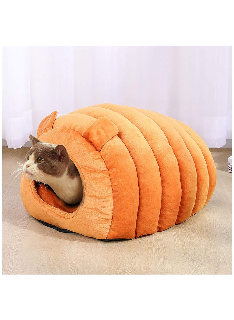 Indoor Warm Igloo Cat House, Caterpillar Shape Semi-enclosed Comfortable Soft Non-slip Orange Three-dimensional Cat House Removable Washable Inner Cushion Cat Bed