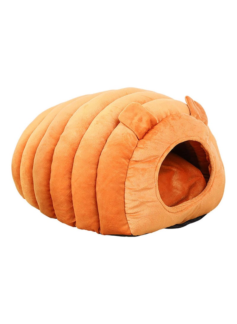 Indoor Warm Igloo Cat House, Caterpillar Shape Semi-enclosed Comfortable Soft Non-slip Orange Three-dimensional Cat House Removable Washable Inner Cushion Cat Bed