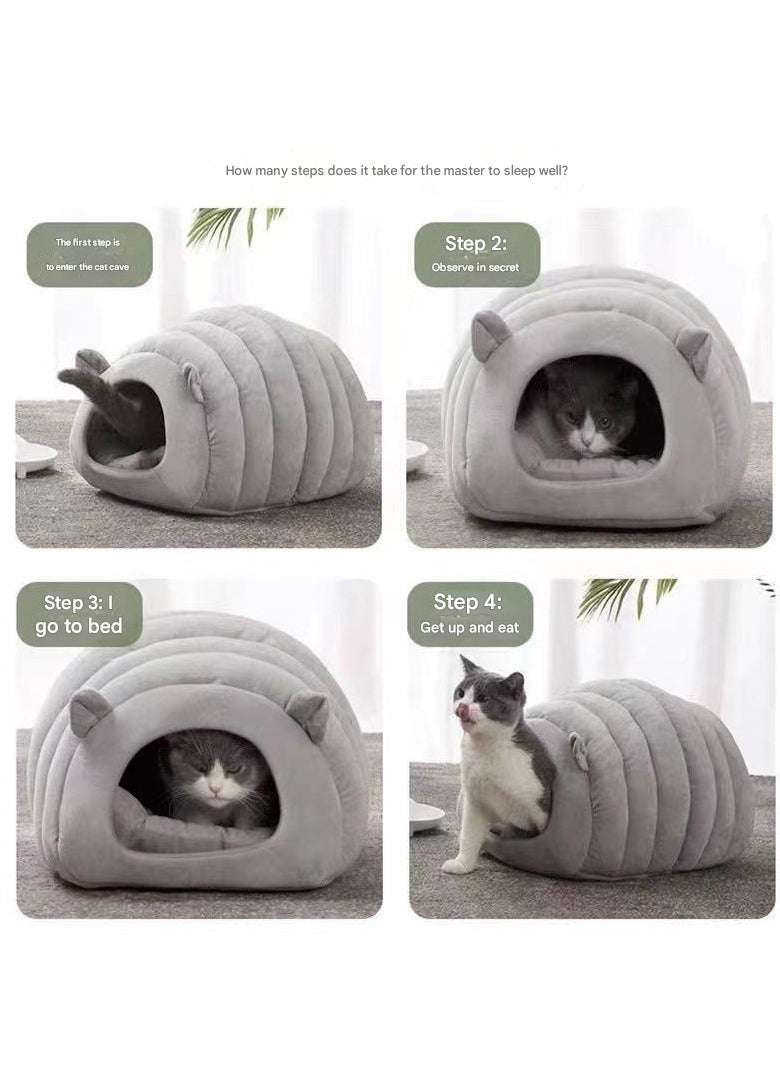 Indoor Warm Igloo Cat House, Caterpillar Shape Semi-enclosed Comfortable Soft Non-slip Orange Three-dimensional Cat House Removable Washable Inner Cushion Cat Bed