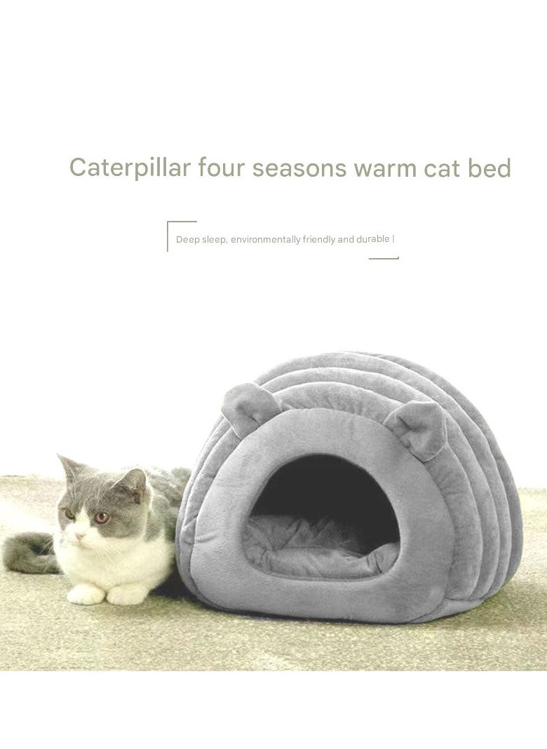 Indoor Warm Igloo Cat House, Caterpillar Shape Semi-enclosed Comfortable Soft Non-slip Orange Three-dimensional Cat House Removable Washable Inner Cushion Cat Bed