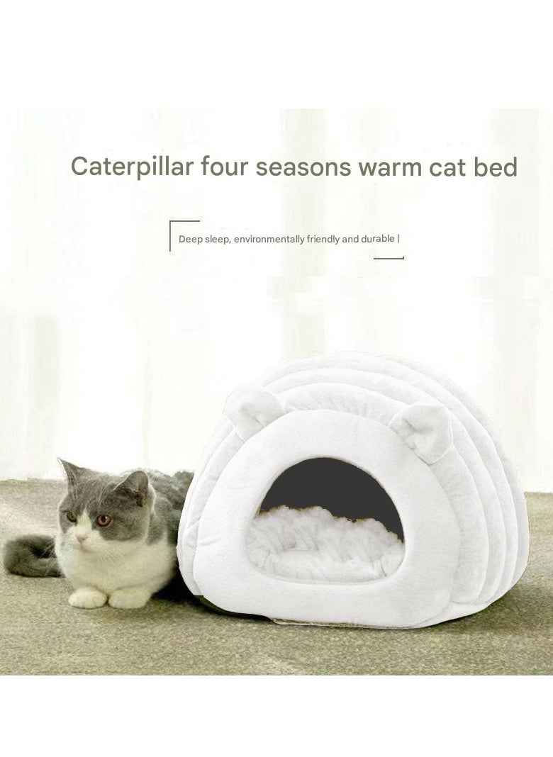 Indoor Warm Igloo Cat House, Caterpillar Shape Semi-enclosed Comfortable Soft Non-slip Orange Three-dimensional Cat House Removable Washable Inner Cushion Cat Bed